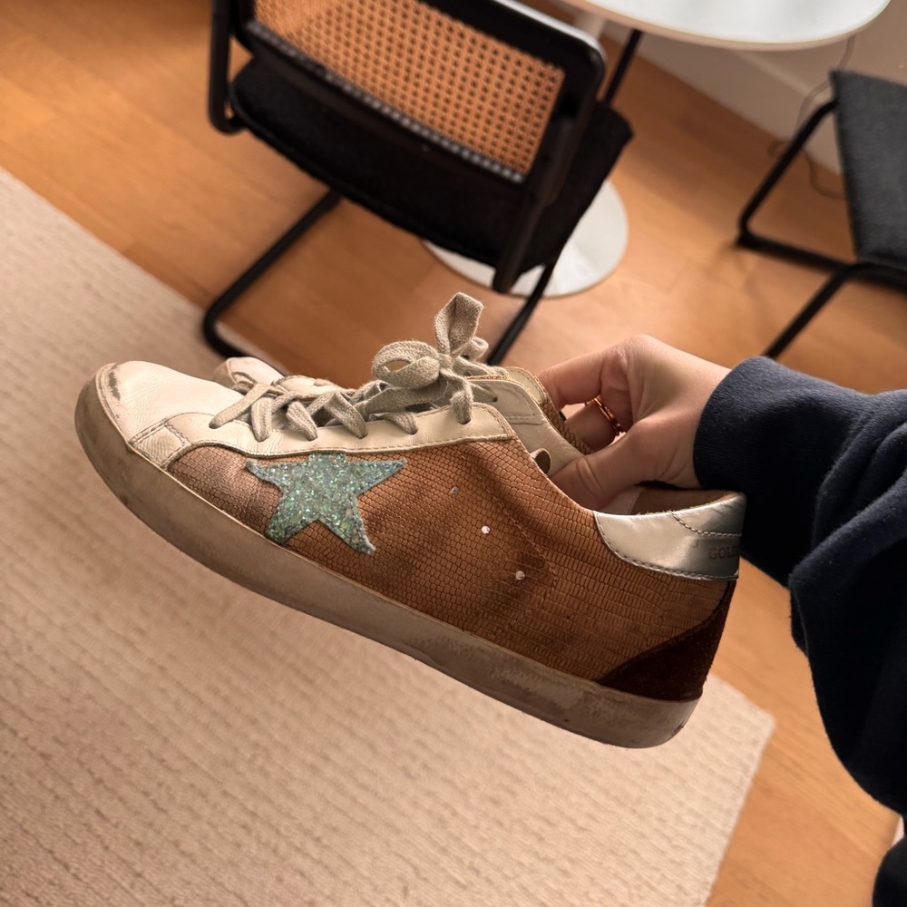 Golden Goose Sneaker Superstar in Brown and Light Blue Glitter, size 39 - Picture 6 of 9